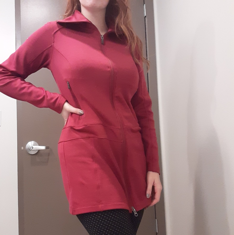 Columbia Long Line Jacket Sweater Red Dress